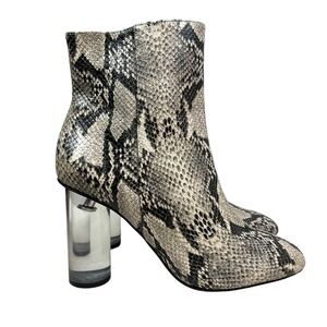 Schutz Pally Boots Ankle Snake Embossed Clear Block Heel Zip Leather Women‎ 8B